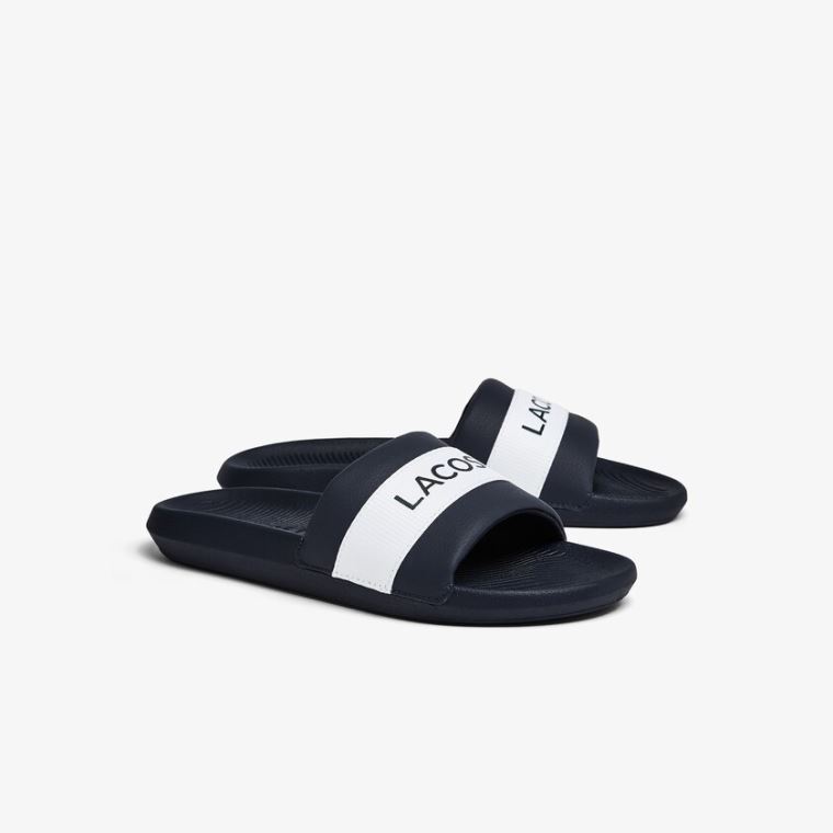 Lacoste Croco Slides Tekstil Logo Marineblå Hvite | imFgW3re