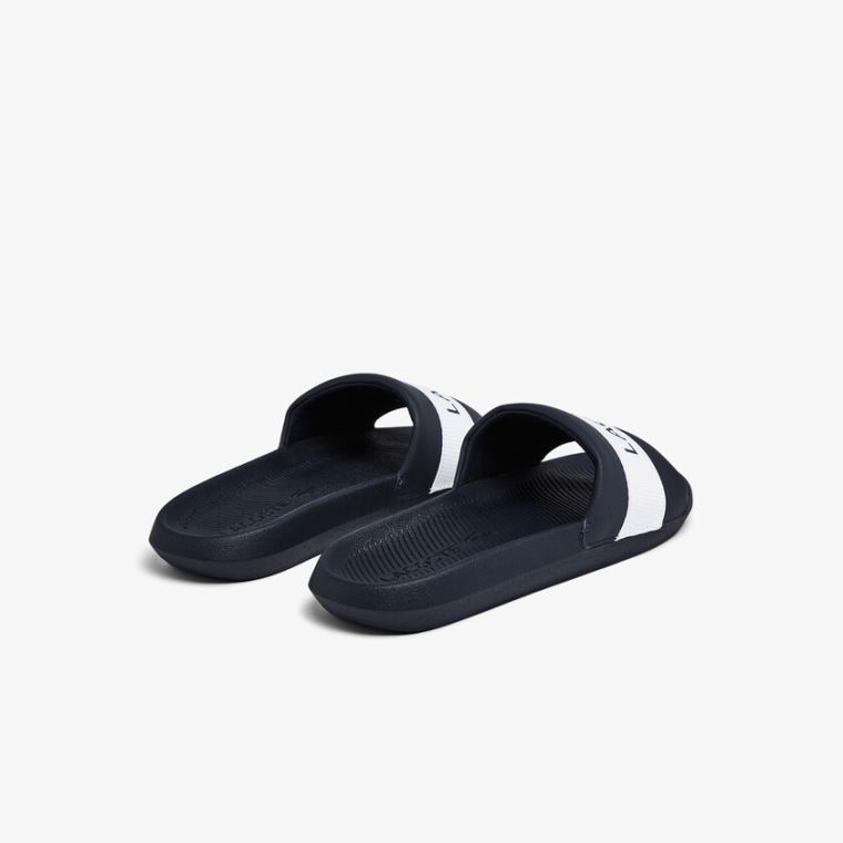 Lacoste Croco Slides Tekstil Logo Marineblå Hvite | imFgW3re