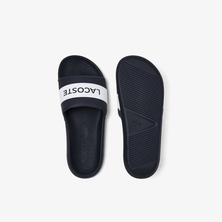 Lacoste Croco Slides Tekstil Logo Marineblå Hvite | imFgW3re