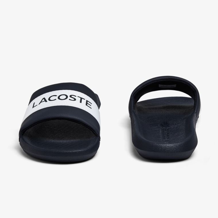 Lacoste Croco Slides Tekstil Logo Marineblå Hvite | imFgW3re