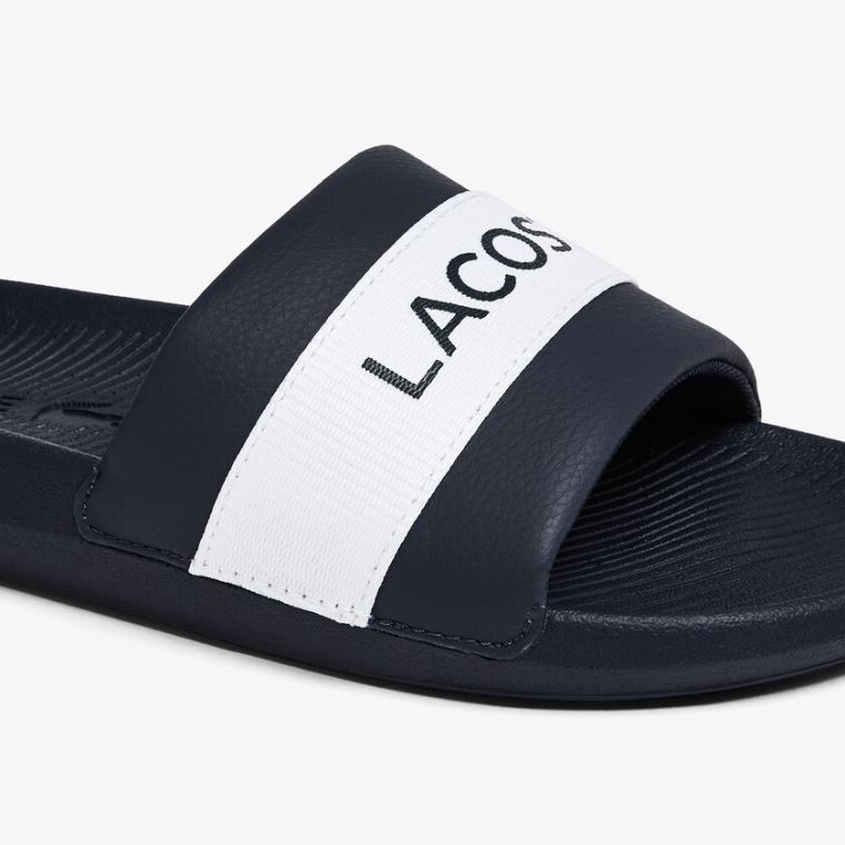 Lacoste Croco Slides Tekstil Logo Marineblå Hvite | imFgW3re