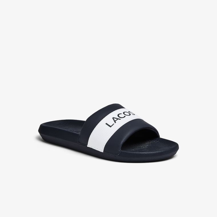 Lacoste Croco Slides Tekstil Logo Marineblå Hvite | imFgW3re