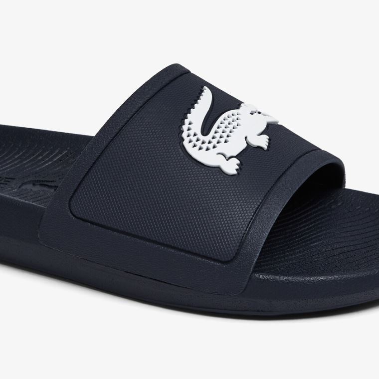 Lacoste Croco Syntetisk Slides Marineblå Hvite | c5gRh2Wb