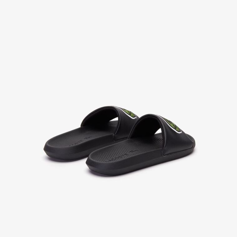 Lacoste Croco Syntetisk Slides Svarte | s4G2Tj1l