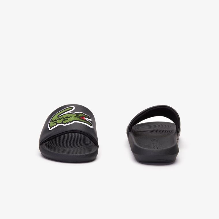 Lacoste Croco Syntetisk Slides Svarte | s4G2Tj1l