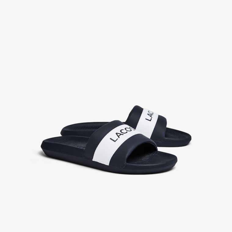 Lacoste Croco Tekstil Logo Slides Marineblå Hvite | bH79nKo0