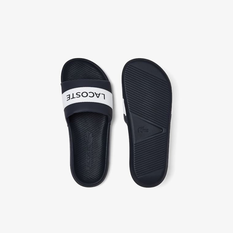 Lacoste Croco Tekstil Logo Slides Marineblå Hvite | bH79nKo0