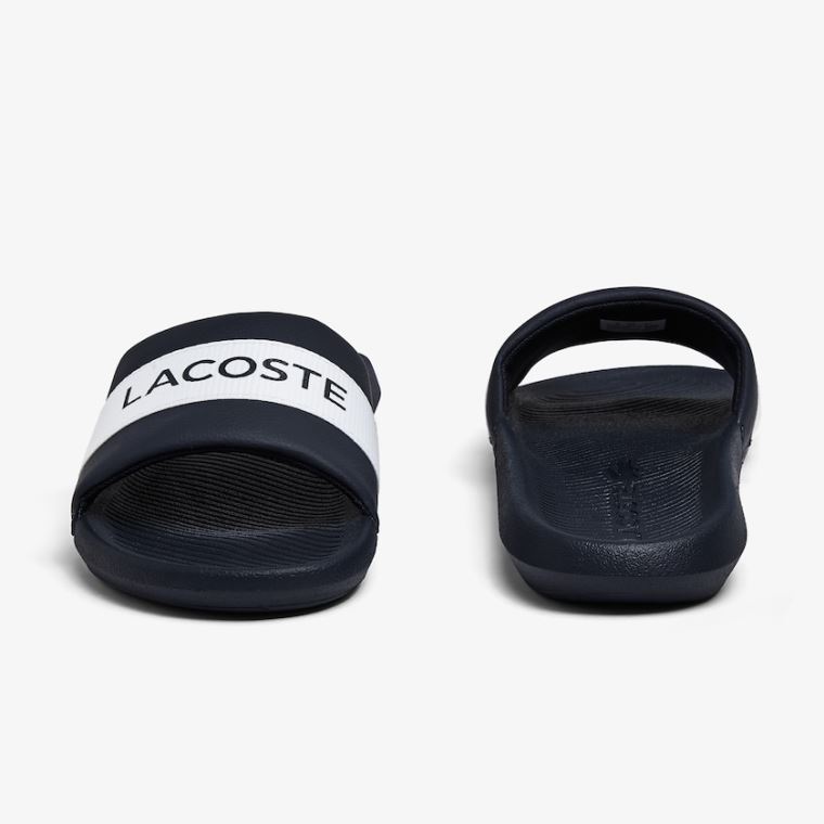 Lacoste Croco Tekstil Logo Slides Marineblå Hvite | bH79nKo0