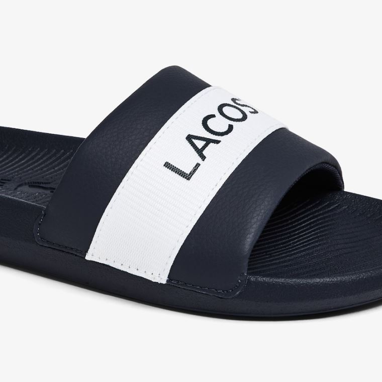 Lacoste Croco Tekstil Logo Slides Marineblå Hvite | bH79nKo0