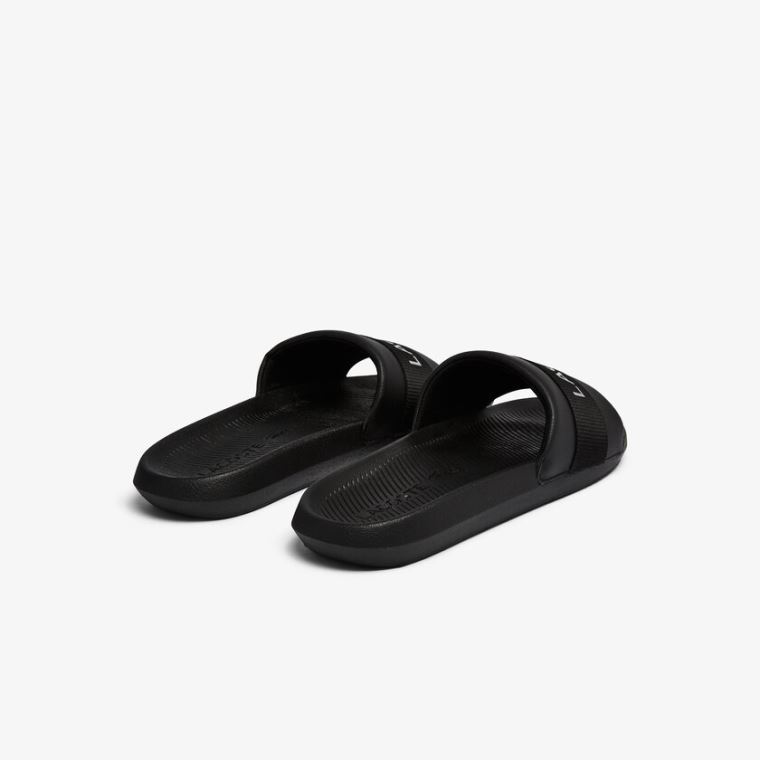 Lacoste Croco Tekstil Logo Slides Svarte Svarte | EIDT2DcF