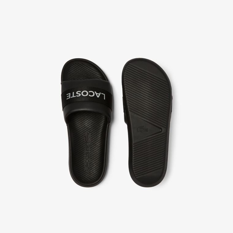 Lacoste Croco Tekstil Logo Slides Svarte Svarte | EIDT2DcF