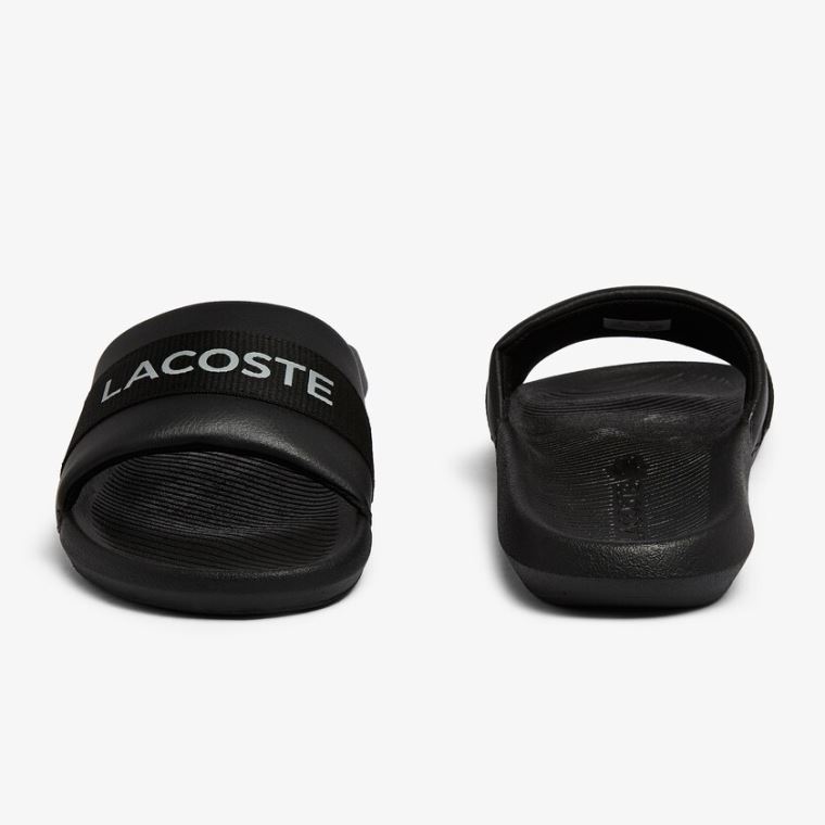 Lacoste Croco Tekstil Logo Slides Svarte Svarte | EIDT2DcF