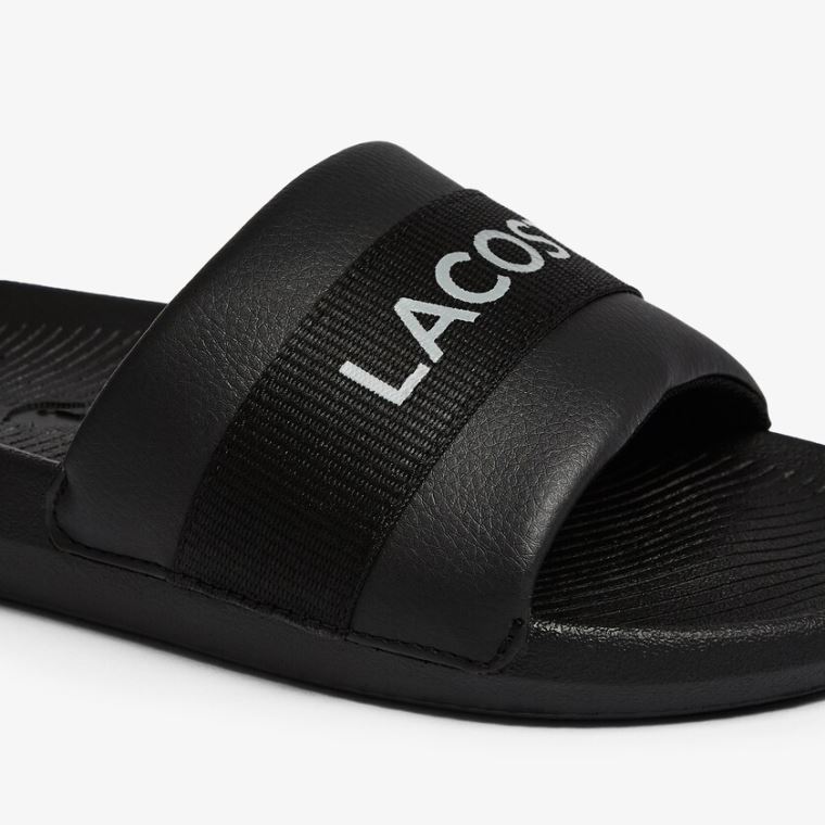 Lacoste Croco Tekstil Logo Slides Svarte Svarte | EIDT2DcF