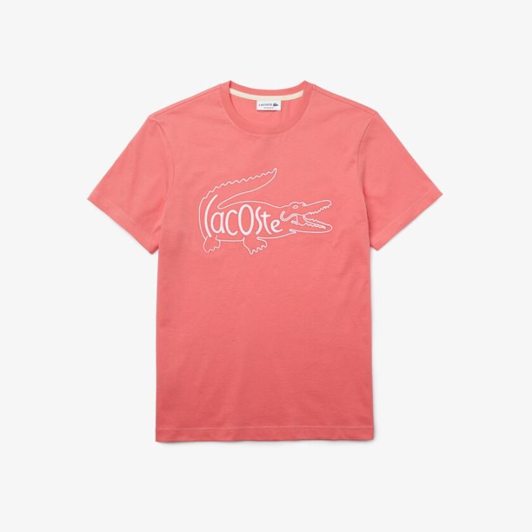 Lacoste Crocodile-Embroidery Bomull T-shirt Rosa | uulGwc38