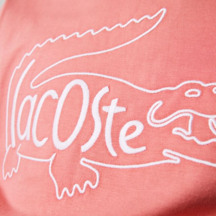 Lacoste Crocodile-Embroidery Bomull T-shirt Rosa | uulGwc38