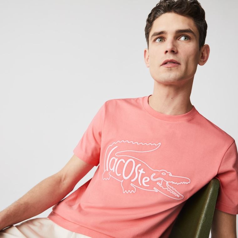 Lacoste Crocodile-Embroidery Bomull T-shirt Rosa | uulGwc38