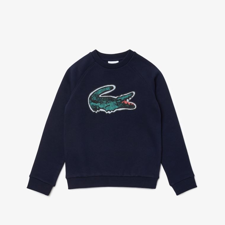 Lacoste Crocodile Graphic Fleece Sweatshirt Marineblå Blå | 5TYnaFDD