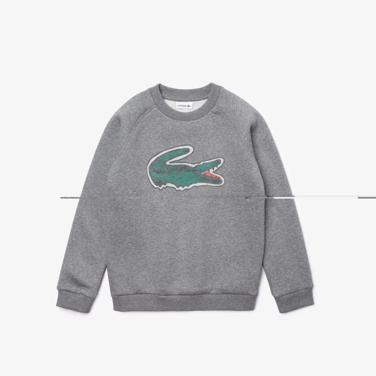 Lacoste Crocodile Graphic Fleece Sweatshirt Grå | oxRYOUsS