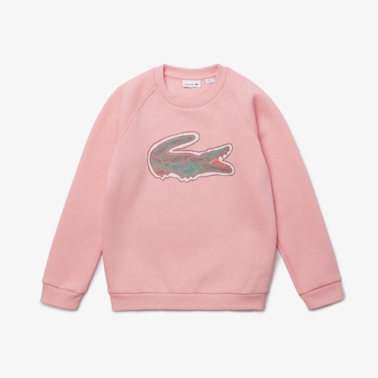 Lacoste Crocodile Graphic Fleece Sweatshirt Rosa | zX7tQkw9