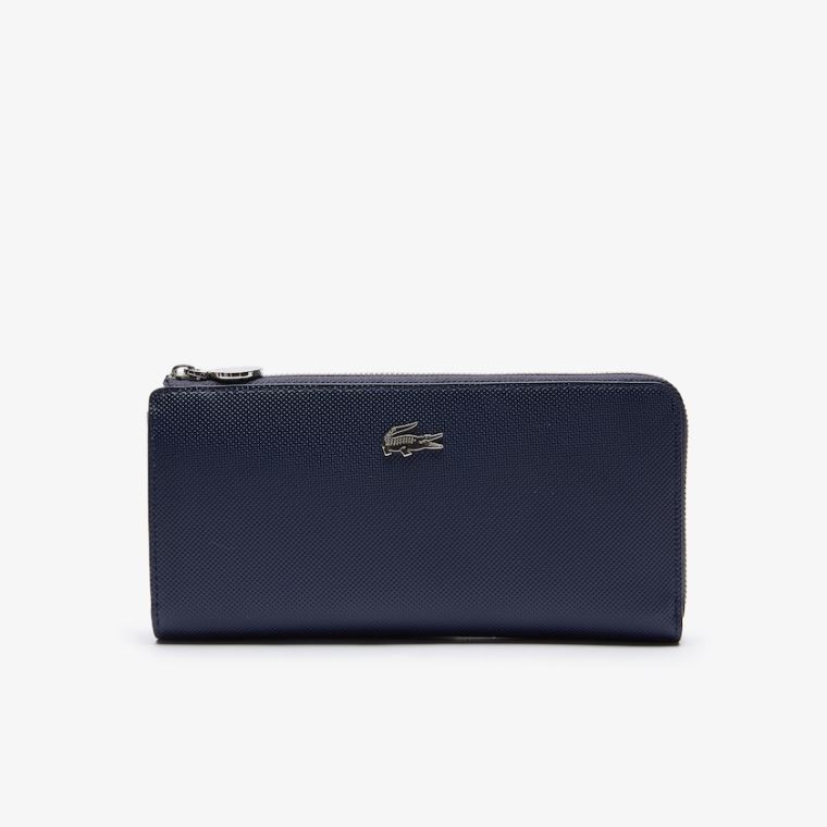 Lacoste Daily Classic Coated Piqué Canvas 10 Card Zip Wallet Marineblå | 9RpryWwZ