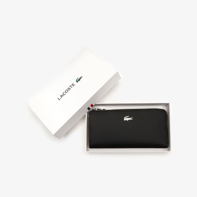 Lacoste Daily Classic Coated Piqué Canvas 10 Card Zip Wallet Svarte | jHBrV8yI