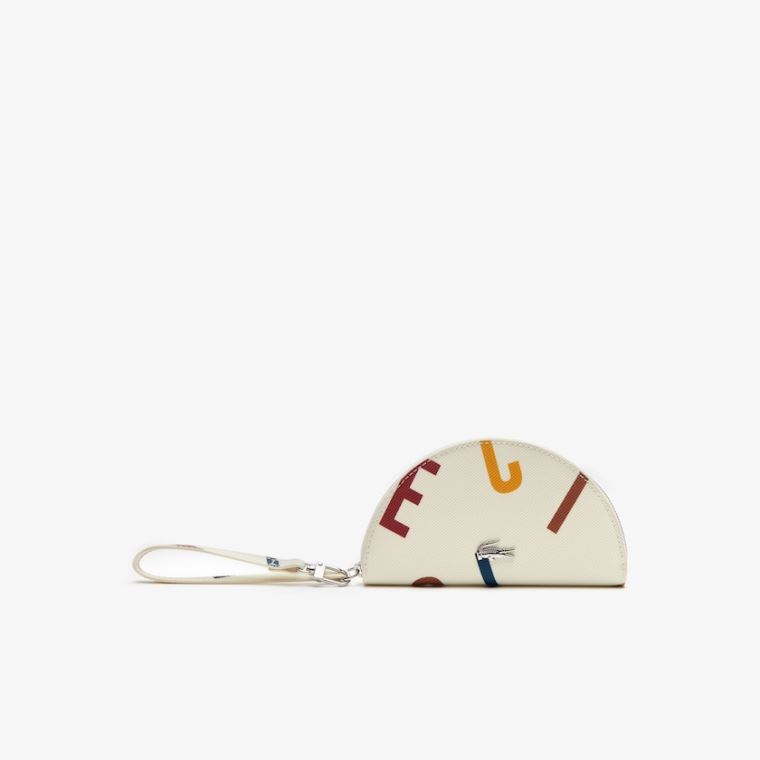 Lacoste Daily Classic Coated Print Canvas Half Moon Clutch Beige | RDHfdOOA