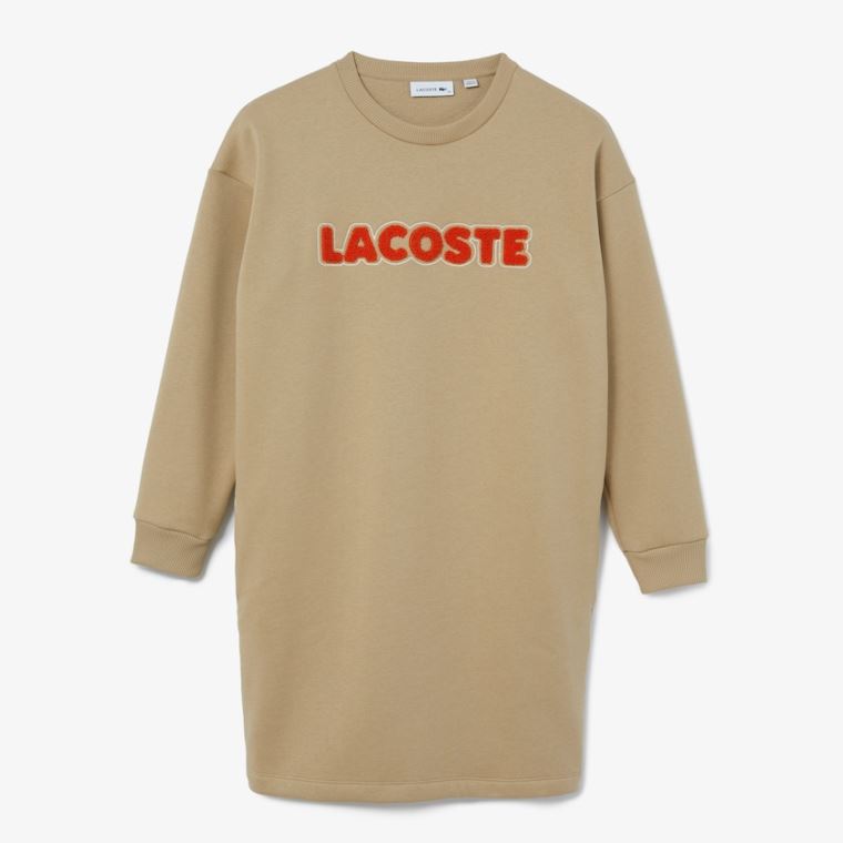 Lacoste Embroidered Accent Fleece Sweatshirt Kjoler Beige | FGnLQot5