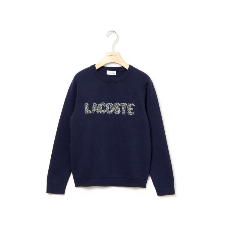 Lacoste Embroidered Croco Magic Wool And Bomull Genser Marineblå Blå | BW2w58N4