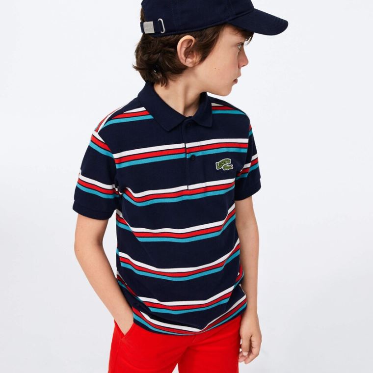 Lacoste Embroidered Logo Striped Polo Marineblå Blå Hvite | lk79s2LU