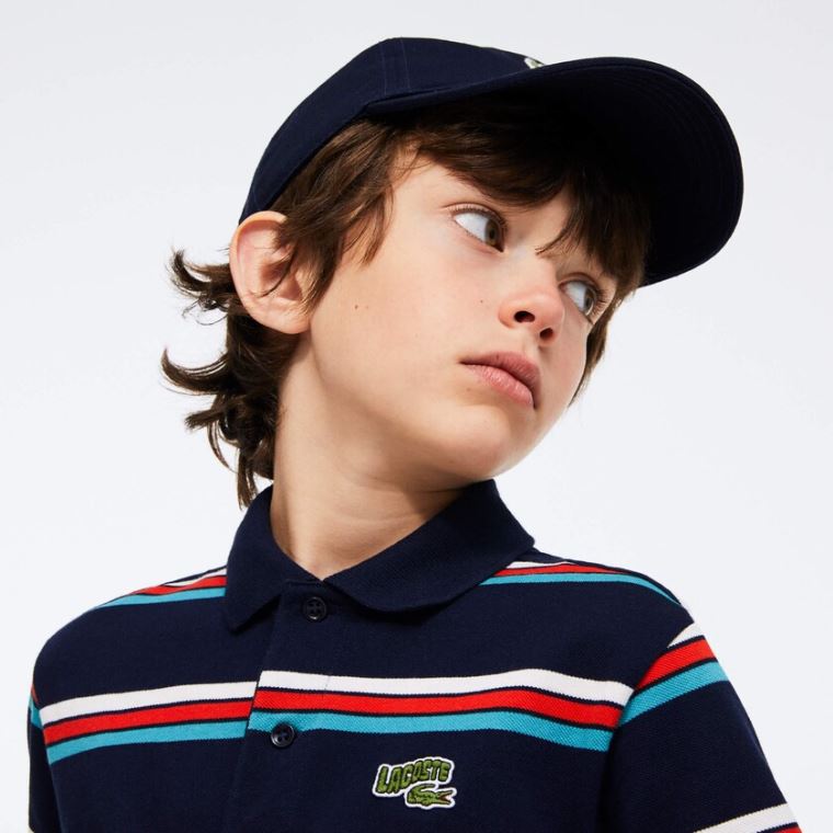 Lacoste Embroidered Logo Striped Polo Marineblå Blå Hvite | lk79s2LU