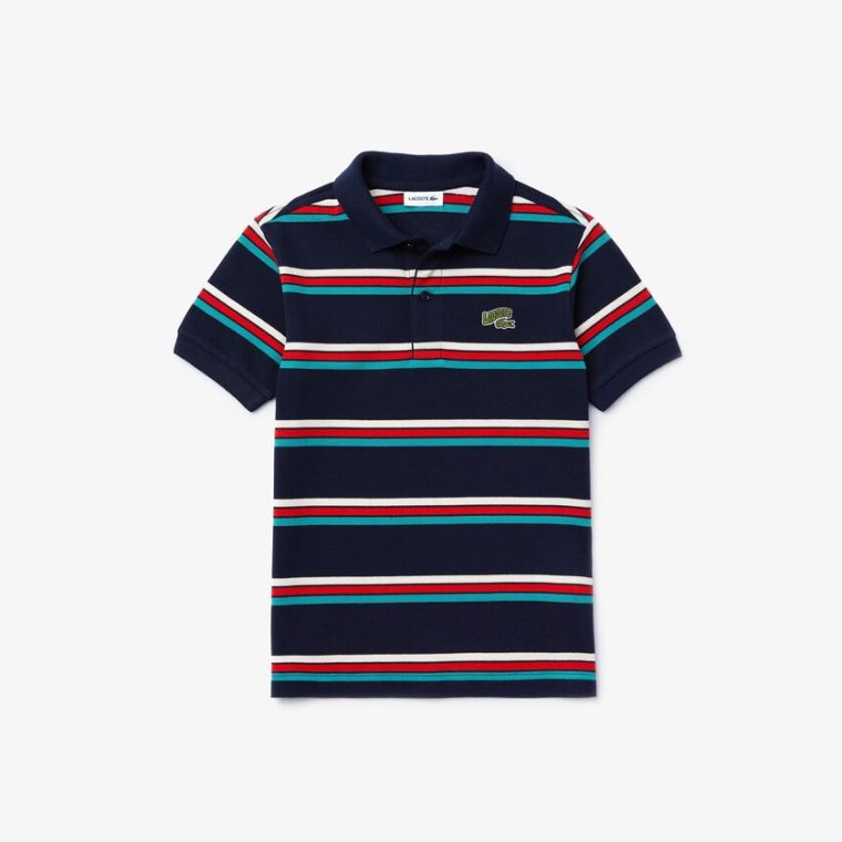 Lacoste Embroidered Logo Striped Polo Marineblå Blå Hvite | lk79s2LU