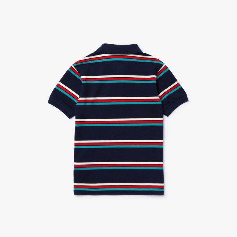 Lacoste Embroidered Logo Striped Polo Marineblå Blå Hvite | lk79s2LU