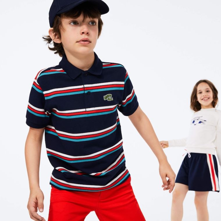 Lacoste Embroidered Logo Striped Polo Marineblå Blå Hvite | lk79s2LU