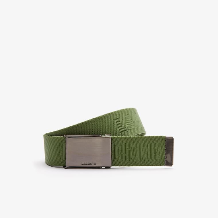 Lacoste Engraved Plate Spenne Woven Belt Grønn | 93NlDuuR