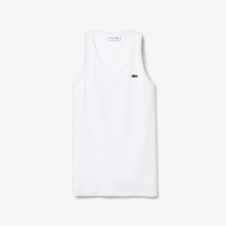 Lacoste Ermeløse Scoopneck Top Hvite | kY7aj6MZ