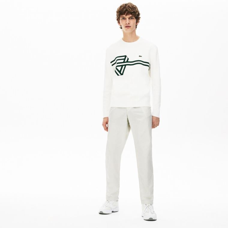 Lacoste Fine Striped Bomull- Linen Chinos Hvite Mørke Grå | iIt4pSL5