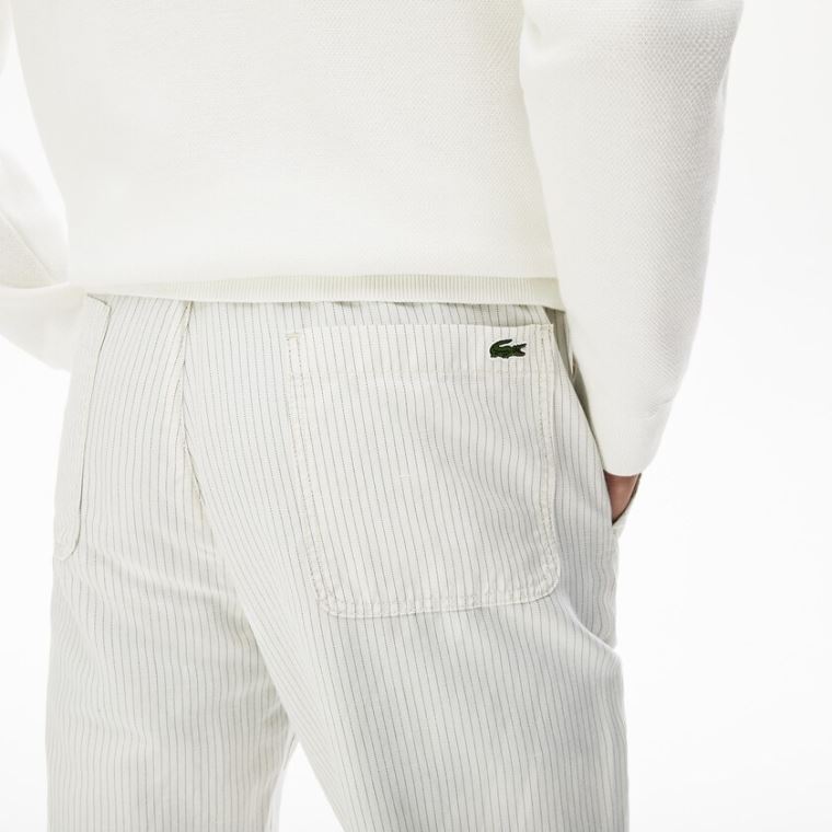 Lacoste Fine Striped Bomull- Linen Chinos Hvite Mørke Grå | iIt4pSL5