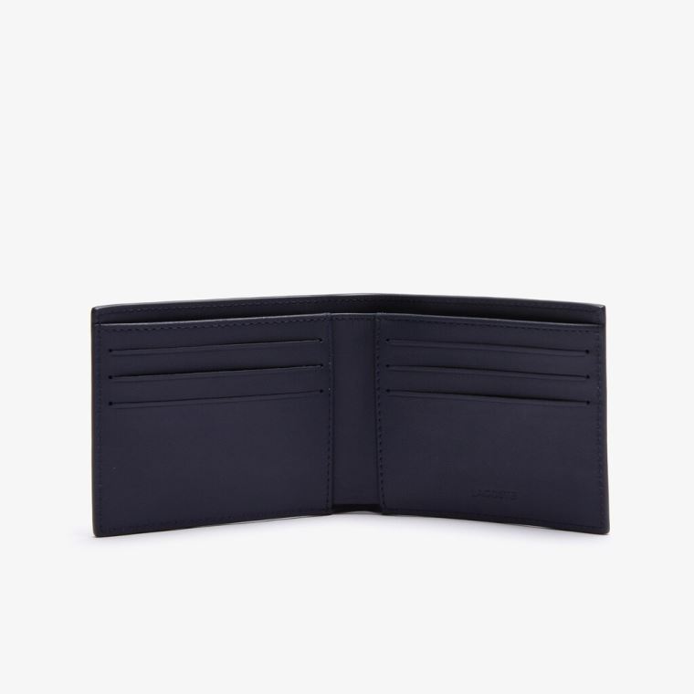 Lacoste Fitzgerald Check-Effect Textured Lær Wallet Marineblå Blå Hvite | 9EYsIqiS