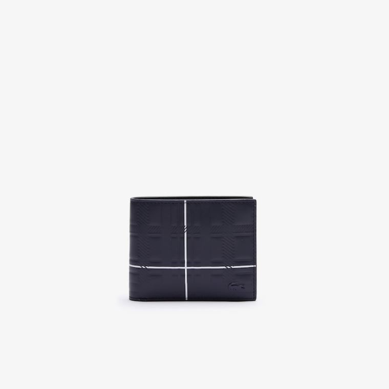 Lacoste Fitzgerald Check-Effect Textured Lær Wallet Marineblå Blå Hvite | 9EYsIqiS