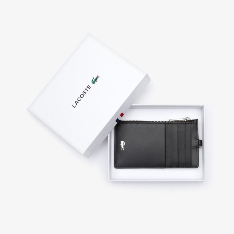 Lacoste Fitzgerald Lær Neck Reima Zippered Card Holder Svarte | ZYVQetpJ