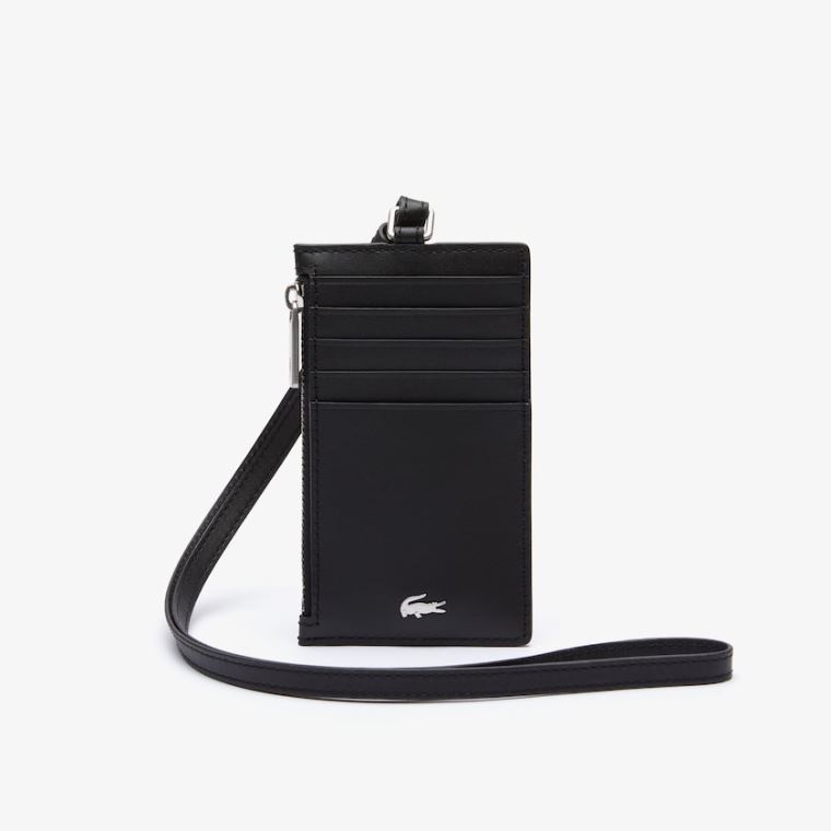 Lacoste Fitzgerald Lær Neck Reima Zippered Card Holder Svarte | ZYVQetpJ