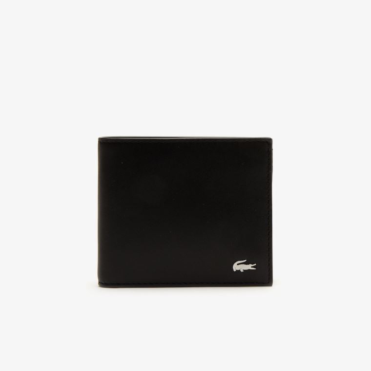 Lacoste Fitzgerald Lær Wallet And Card Holder Set Svarte | WOznEaaT