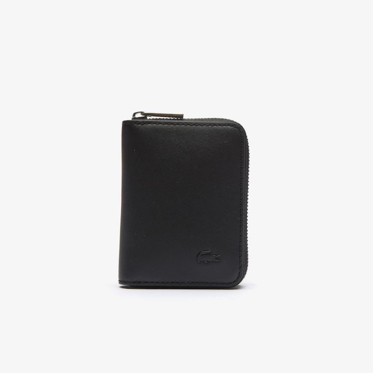 Lacoste Fitzgerald Smooth Lær Small Zippered Wallet Svarte | lJeicVYC