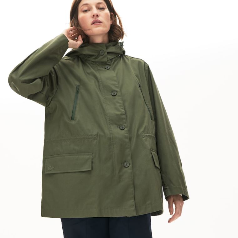 Lacoste Flared Vann-Resistant Parka Khaki Grønn | q0AT2RDq