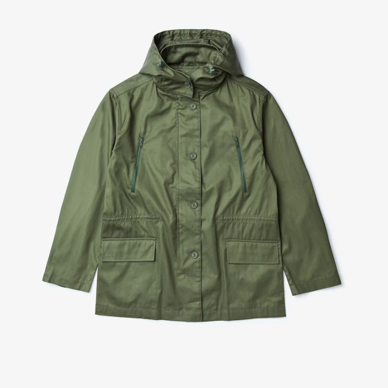 Lacoste Flared Vann-Resistant Parka Khaki Grønn | q0AT2RDq