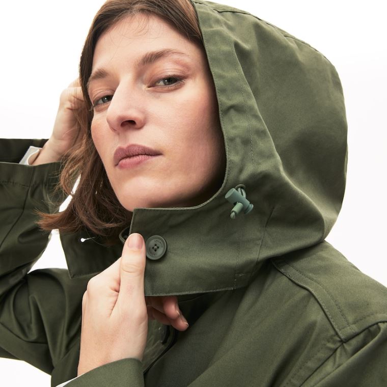 Lacoste Flared Vann-Resistant Parka Khaki Grønn | q0AT2RDq