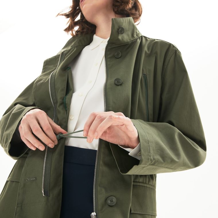 Lacoste Flared Vann-Resistant Parka Khaki Grønn | q0AT2RDq