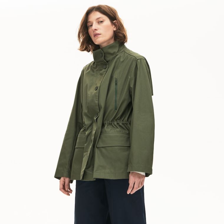 Lacoste Flared Vann-Resistant Parka Khaki Grønn | q0AT2RDq