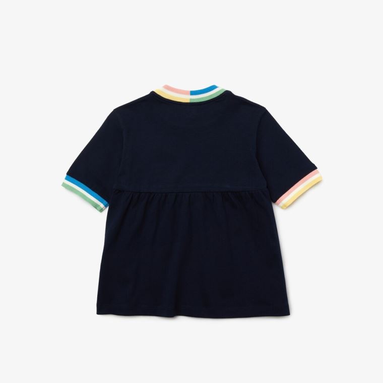 Lacoste Flounced Bomull T-shirt Marineblå Blå Hvite | VbQlEQwj