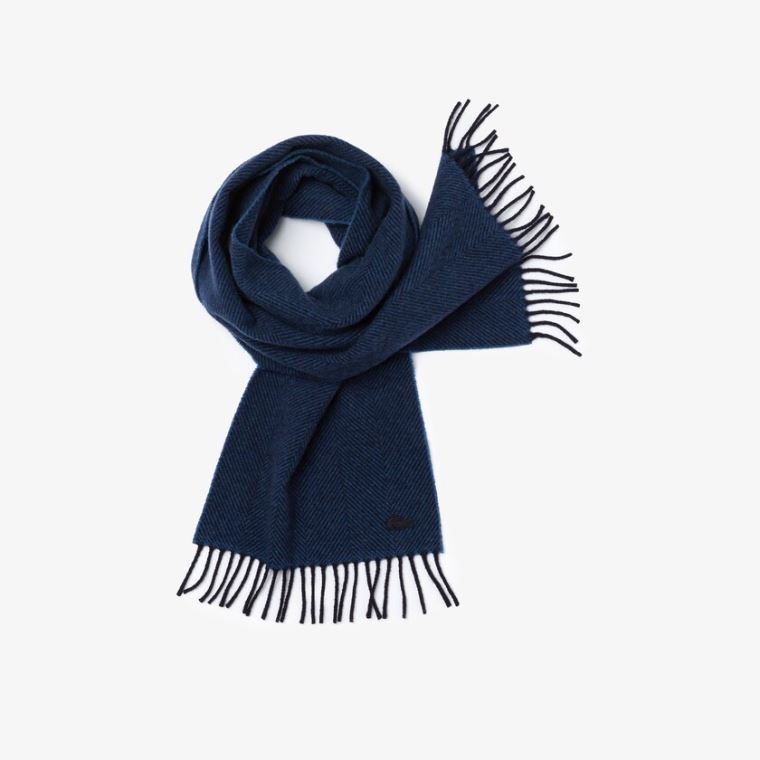 Lacoste Fringed Rectangular Wool Scarf Marineblå Blå Blå | unsPIxN0